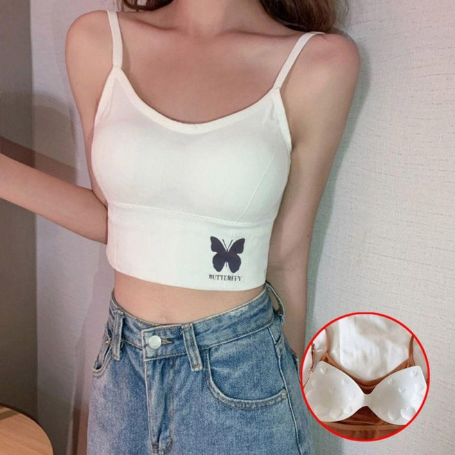 여성 여름 캐주얼 패션 포인트 나비 예쁜 크롭 끈나시 스포츠 요가복 여자 민소매