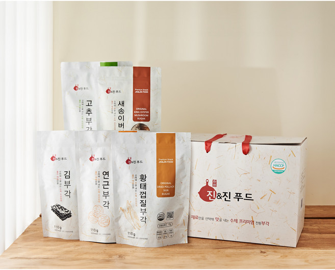 진앤진푸드 담백하고 고소한 일품 수제 찹쌀 부각 선물 세트 아이들 간식 맥주 안주 회사 간식, 50g, 6개, 1세트 (300g)