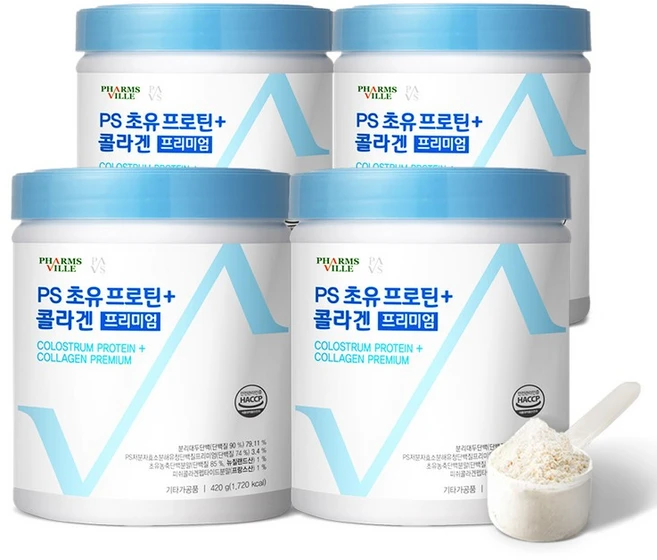 PS 초유 프로틴+콜라겐 프리미엄 저분자 분리유청 단백질 초유단백질 420g x 4통, 4개 - 쿠팡