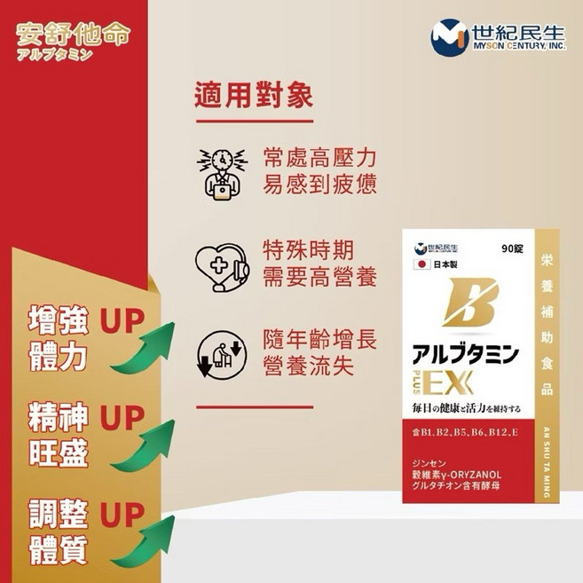 安舒他命EX PLUS B群維他命 日本專利Y-穀維素 90錠 每日活力補充, 1個, 3大瓶贈2小瓶