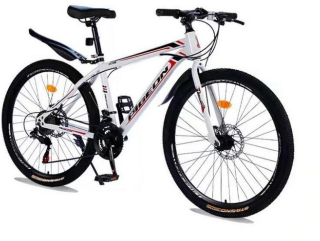 XFeng 접이식자전거 24인치 남녀 공용 MTB 자전거, 화이트 + 레드, 24단 24인치, 1개