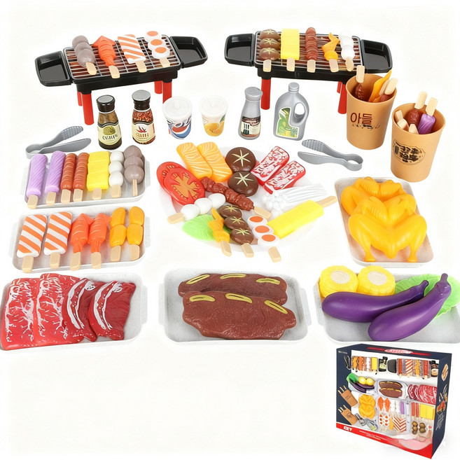 ANYOU 중식 주방 장난감 바베큐 버거 피자 소꿉장난감 세트, 바베큐 토이 세트