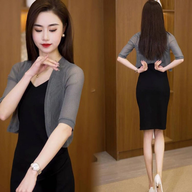 jieve 여성 여름 반팔 볼레로 카디건 시스루 얇은 숏 재킷 오피스룩 SZ121259