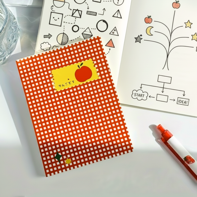 러블리한 학생용 레드 체크 사과 A6 노트 포켓 수첩, 96장, 1개
