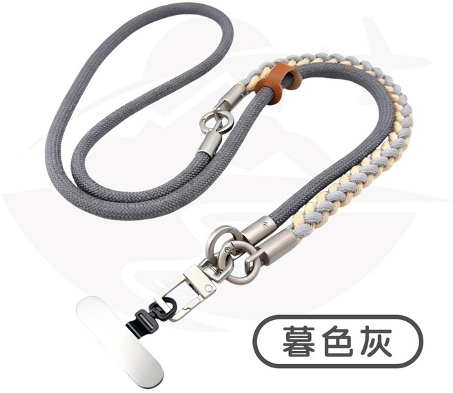 三合一手繩掛繩 適用手機、鑰匙圈、配件 登山繩手機吊繩 織繩掛繩 堅韌不易斷裂, 三合一手機掛繩-暮色灰, 1個