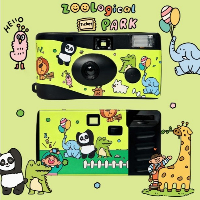 一次性即可拍相機 日系插畫設計, 1個, 動物園 彩色半格底片相機 12EXP