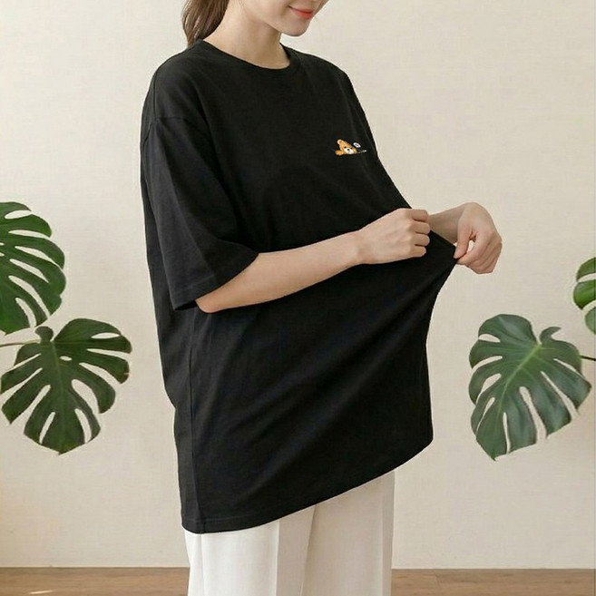 1장 (2장세트 장당7450) 스타일아유 여성 여름 오버핏 반팔 티셔츠 원 레터링 빅로고 텍스트 프린트 루즈핏 롱박스티 TS3933