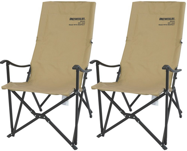 원스위크라이프 롱 릴렉스 캠핑의자 특대 블랙프레임, 베이지, 2개