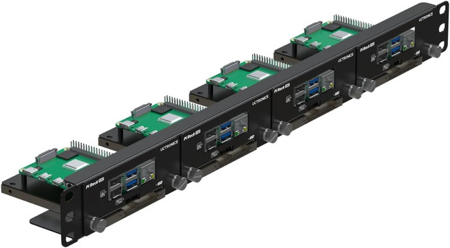 SSD 장착 브래킷이 있는 라즈베리 파이용 UCTRONICS 19인치 1U 랙 마운트 전면 분리형 브래킷 최대 4개의 파이 5 3B3B+ 4B 및 지원 SD 카드 어댑터