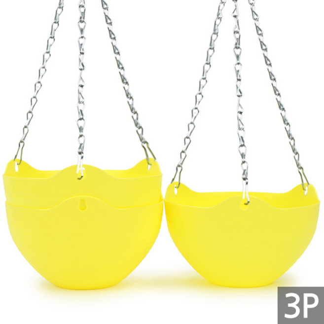 세인화분 칼라 체인 걸이화분 3P - 화분 걸이용 행잉 행긴 벽걸이, 3개, 칼라체인걸이화분(노랑)