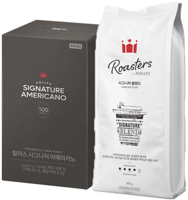 [할리스] 시그니처 아메리카노 미니 다크 100T + 원두 시그니처블렌드 500g