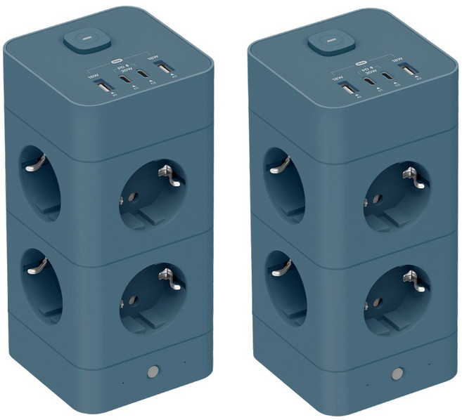 혼카 1+1 에코너 타워형 큐브 멀티탭 4000W 고용량 고속충전 8구 12구 16구 USB-A 2개 + C타입 2개 MT08 MT09 MT10, 에코너 MT09 얼루어 블루, 180cm