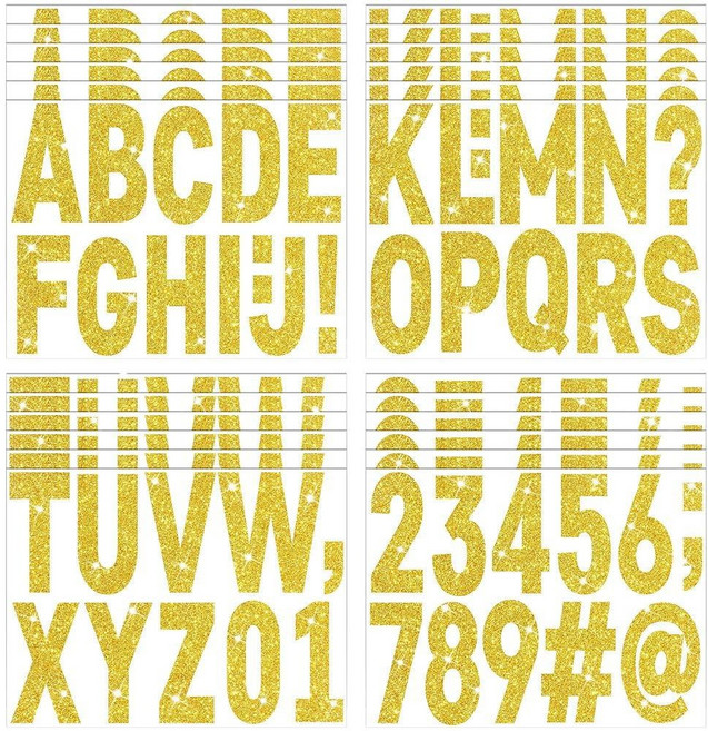 376 Pcs 24 Sheets Large Letter Stickers Glitter Big Font Alphabet Number Self Adhesive Vinyl Stick, 골드