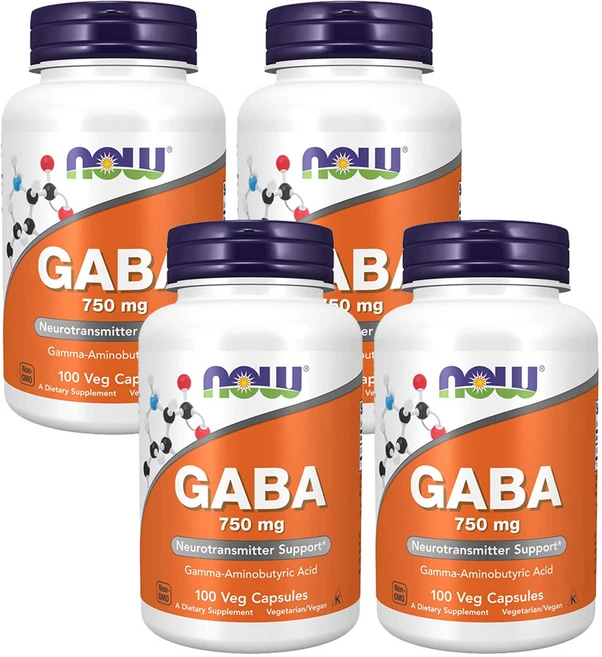 Now Foods 4개 가바 GABA 750 mg 아미노산 100 베지캡슐, 100정 - 쿠팡