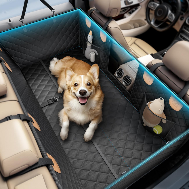 휘서댕 강아지 차량용 대형견 카시트 뒷자리 풀커버 방수, 1개, 블랙
