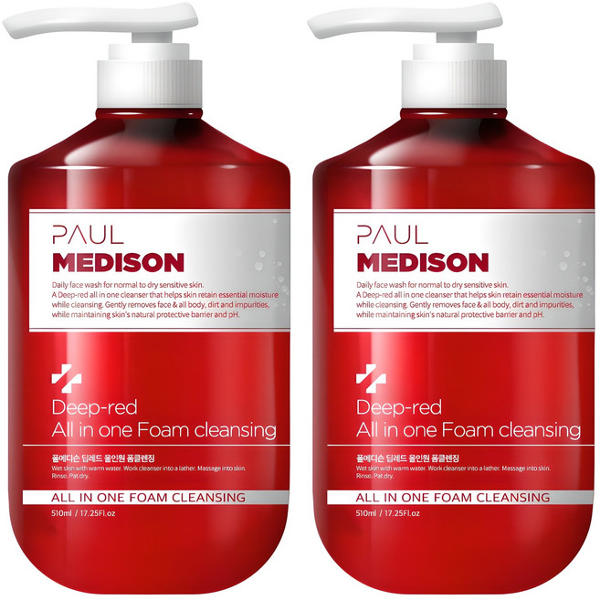 폴메디슨 딥레드 대용량 올인원 폼클렌징, 510ml, 2개