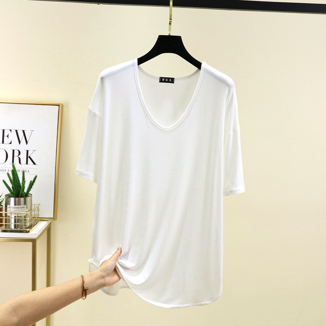 여성 빅사이즈 모달 유넥 반팔 오버핏 티셔츠 6color KX-2513