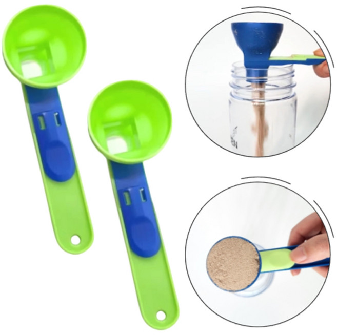 이숍 반자동 계량스푼 보충제 분유 스쿱 깔대기, 2개, 그린