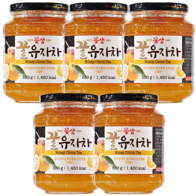 꽃샘 꿀유자차, 580g, 5개, 580g, 1개입