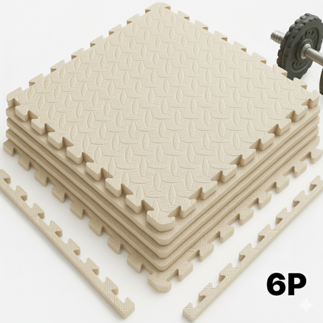 웰리버리 홈짐매트 헬스 운동 장판, 6개, 아이보리