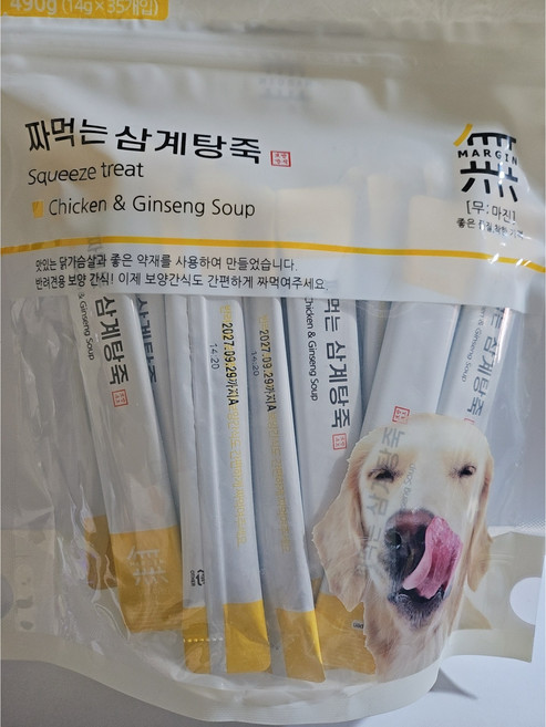 바우와우 무마진 짜먹는 보양간식 35P 강아지츄르 삼계탕죽/황태연어죽/소고기야채죽, 삼계탕죽35P, 490g, 2개