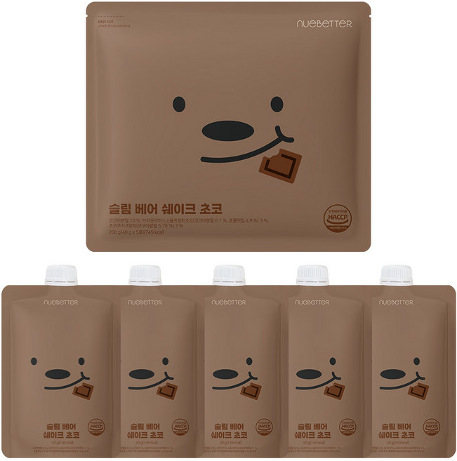 뉴베러 슬림 베어 단백질 쉐이크 파우치, 40g, 5개, 초코맛