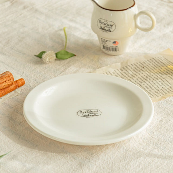[형제주방] 시라쿠스 뉴욕 빈티지 플레이팅 카페 디저트 원형 접시 파스타볼 쿠프 스프 타원볼 22종, 06.접시 18cm, 1개, 화이트