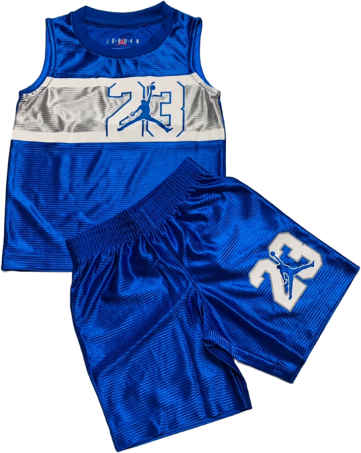 [나이키 정품] 땀흡수 잘되는 조던 유아 여름 상하의 세트 블루 실버