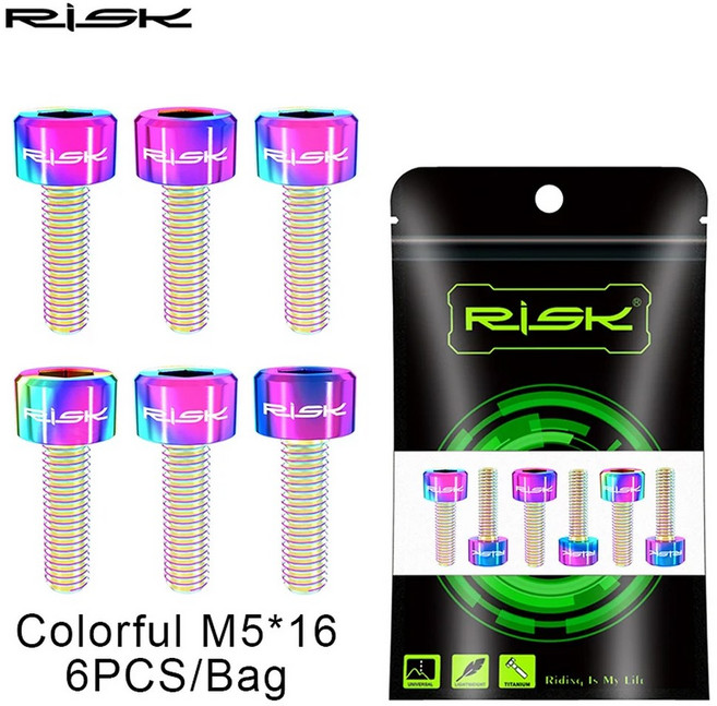 RISK 자전거 스템 볼트 6개 M5 자전거 핸들바 나사 티타늄 자전거 스템 볼트 다채로운 자전거 핸들바 스템 나사 사이클링용, M5 16mm Colorful