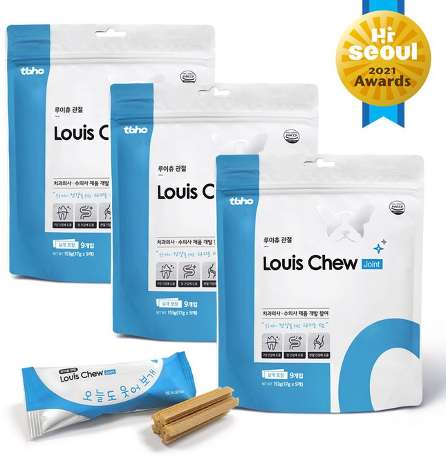 루이츄 강아지 덴탈껌 치석 입냄새 제거 저알러지 유산균 간식, 153g, 3개, 조인트(관절)