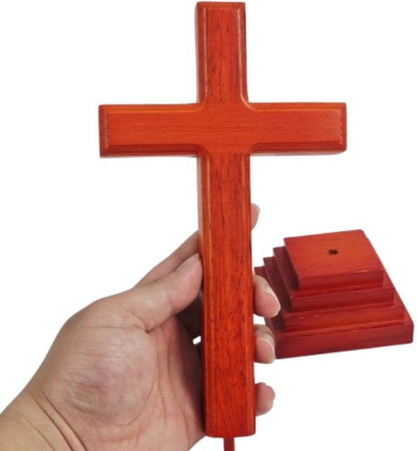 인테리어 소품 십자가 우드 장식 1p 26cm 심방 벽면 타공 거실 장식장 거치형 기도방, 1개