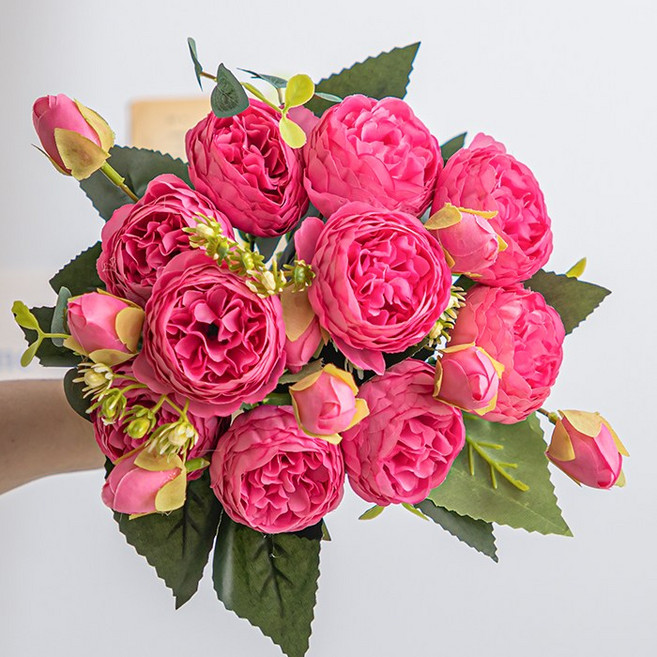 화예원 생화같은 리얼 작약 성묘 조화 꽃다발 셀프 웨딩 촬영 소품 부케 부쉬, 핫핑크, 2개