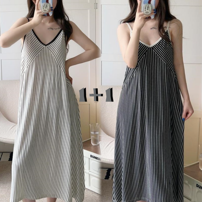 에쥬아 나시 원피스 홈웨어 롱원피스 빅사이즈 민소매 잠웃 1+1