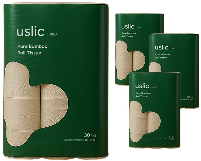 어슬릭 대나무 휴지 뱀부 천연펄프 3겹 먼지적은 화장지, 4개, 30롤, 30m