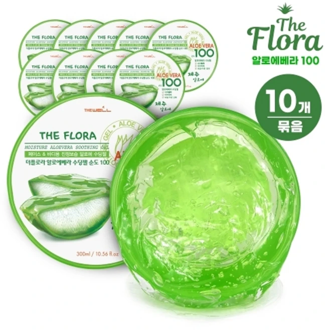 더플로라 알로에베라 수딩젤 순도100 300ml 10개 보습 진정 수분크림 - 쿠팡