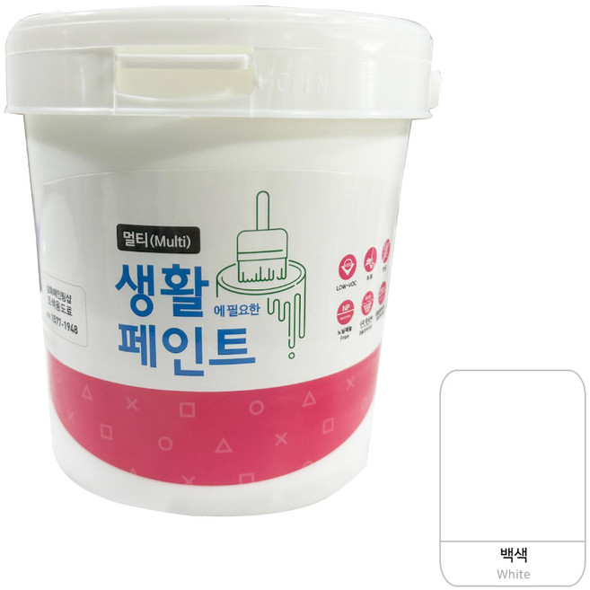 메가페인트 생활 수성 멀티 백색 반광 1L, 1개, 화이트