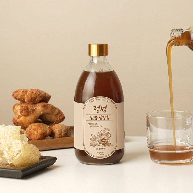 오가닉프렌즈 무설탕 정성 국내산 유기농 생강착즙 생강청 천연벌꿀 함유 생강차 생강즙 무가당, 620g, 1개입, 1개