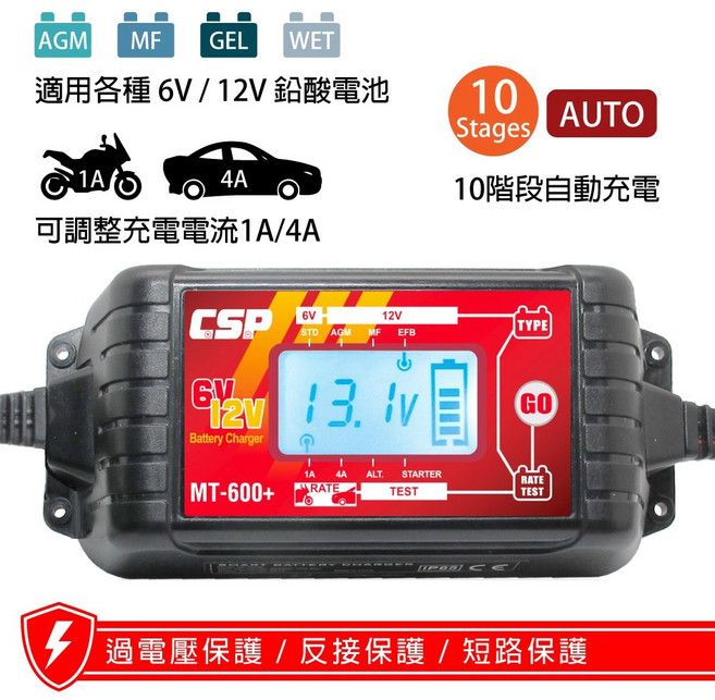 CSP 脈衝式智能充電器 MT-600+ 6V/12V 電池維護檢測器, 1個