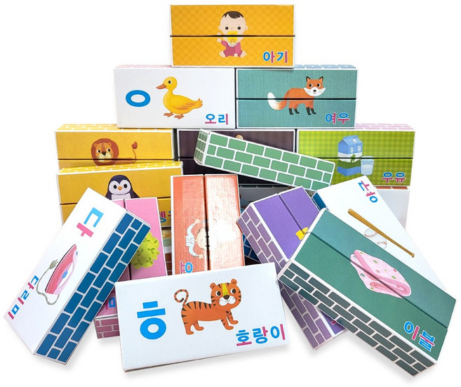 [키즈비전] 튼튼 국내 생산 종이벽돌 중형 한글 가나다 50pcs, 1개
