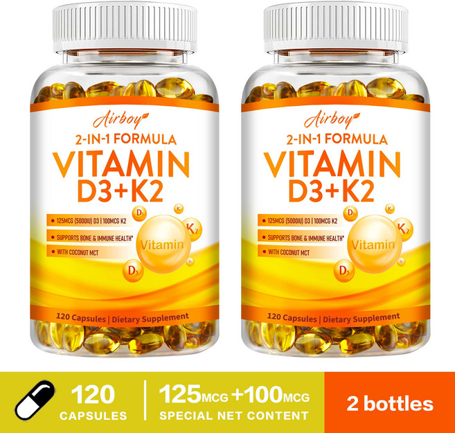 Airboy 維生素D3+K2 膠囊 | 支持骨骼與免疫健康, 240組