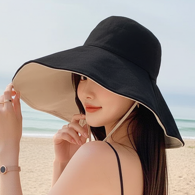 에누온드 UV 햇빛차단 15cm 챙 넓은 벙거지 모자 턱끈 햇빛가리개