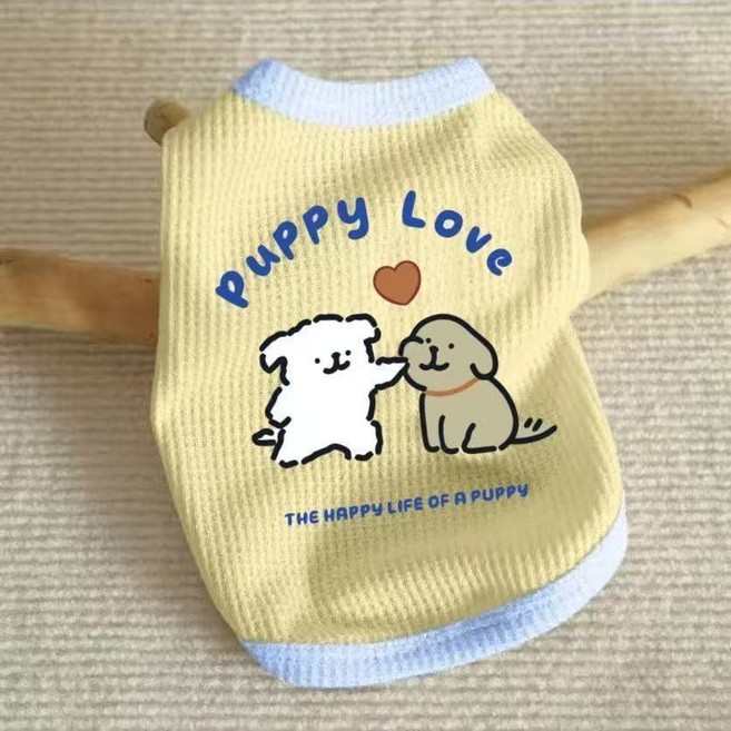 狗狗薄吊帶 春夏無袖小型犬兩腳衣, 1個, 黃藍【線條小狗】M 【建議4-6斤】