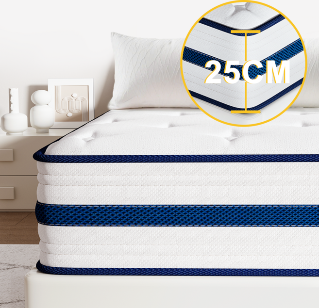 KURUA 매트리스 침대 두께 포켓스프링 롤팩 침대 바닥 매트리스, 25cm, 중간 단단함