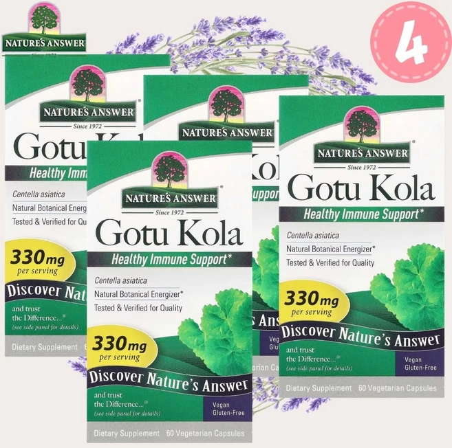 네이처스앤서 고투 콜라 병풀 추출물 Gotu Kola 330mg 60캡슐 4개, 4병, 60정 - 쿠팡