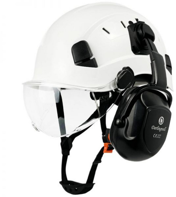 엔지니어용 안전모 귀마개 방음 헬멧 작업모 현장모, D_오렌지 투명