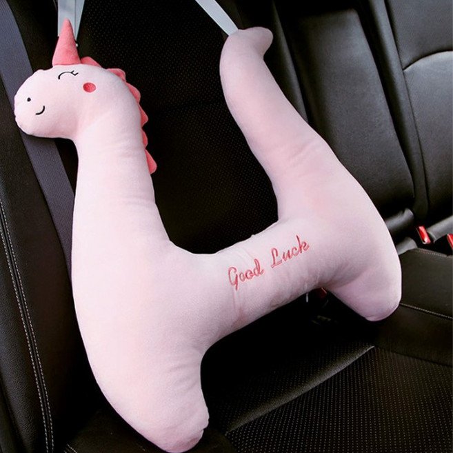 안나네 유아 차량용 안전벨트 보호쿠션 인형베개 목받침 흔들림방지 수면쿠션, 핑크, 1개