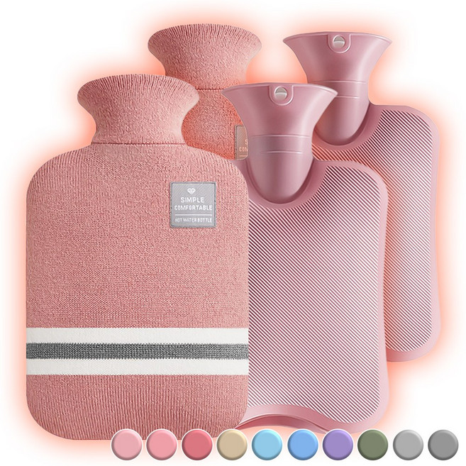 아뜰라임 오래가는 보온 물주머니 핫팩 + 찜질팩 커버 세트 1L 2L, 핑크 2L, 2개