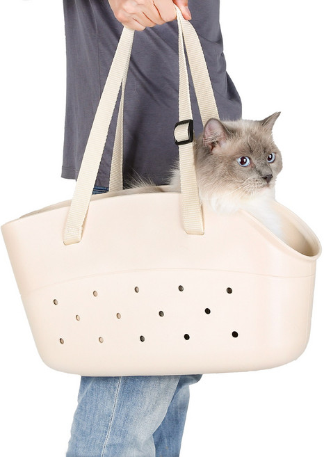 디앤이펫 반려동물 산책가방 EVA쿠션 슬링백, 1개, 베이지