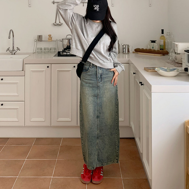 조이메리 여성 데님 롱 스커트 청치마 빅사이즈 뒤트임 4색 2기장 레아 데님 스커트