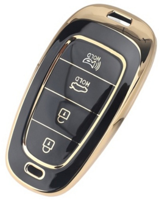 키에티 현대 호환 더뉴 그랜져 쏘나타 DN8 키케이스 4버튼 TPU 키홀더 단품, 골드-블랙